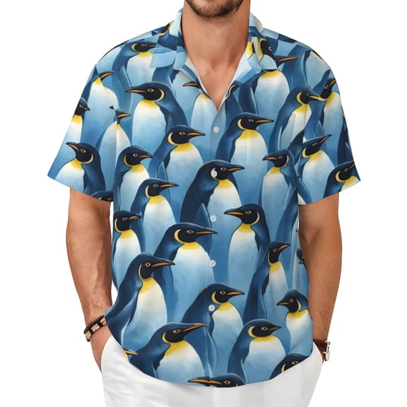Penguin Men's Shirts Short-Sleeved with All-Over Prints Button-Up Shirts