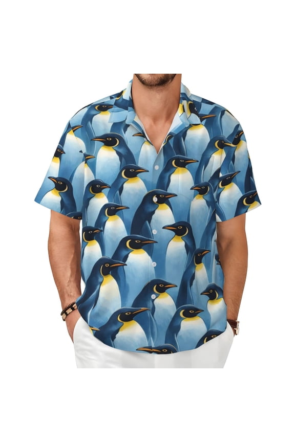 Penguin Men's Shirts Short-Sleeved with All-Over Prints Button-Up Shirts