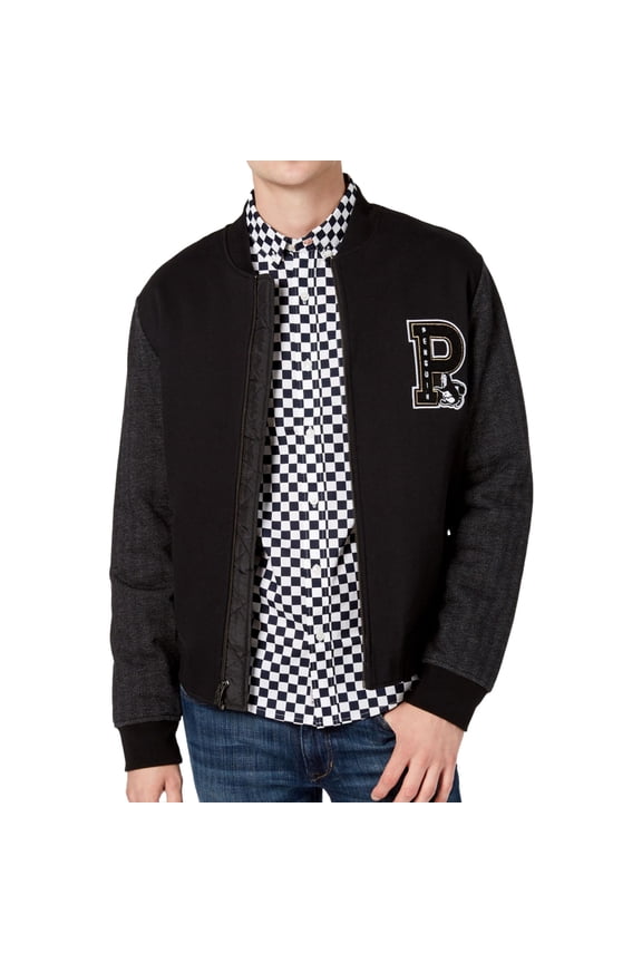 Penguin Mens Chevron Varsity Jacket, Black, Large