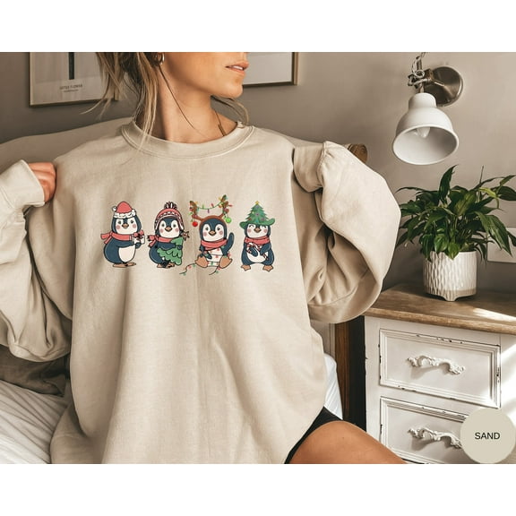 Penguin Merry Christmas Sweatshirt, Cute Penguin Xmas Light Sweatshirt, Christmas Penguin Lover T-Shirt, Christmas Gift, Animal Lover Gift
