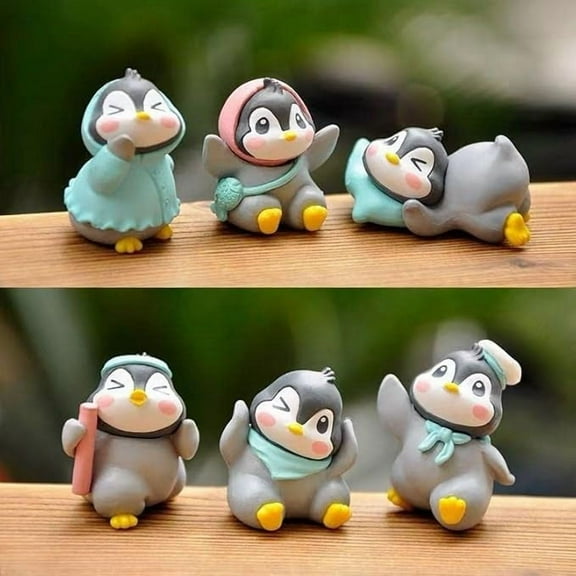 Penguin Miniature Figurines 1 Set (Pack of 6) | Cute Showpiece for Home, Living Room, Bedroom, Office, Table, Car Dashboard | Gift & Festive Dcor (Multicolor) Resin