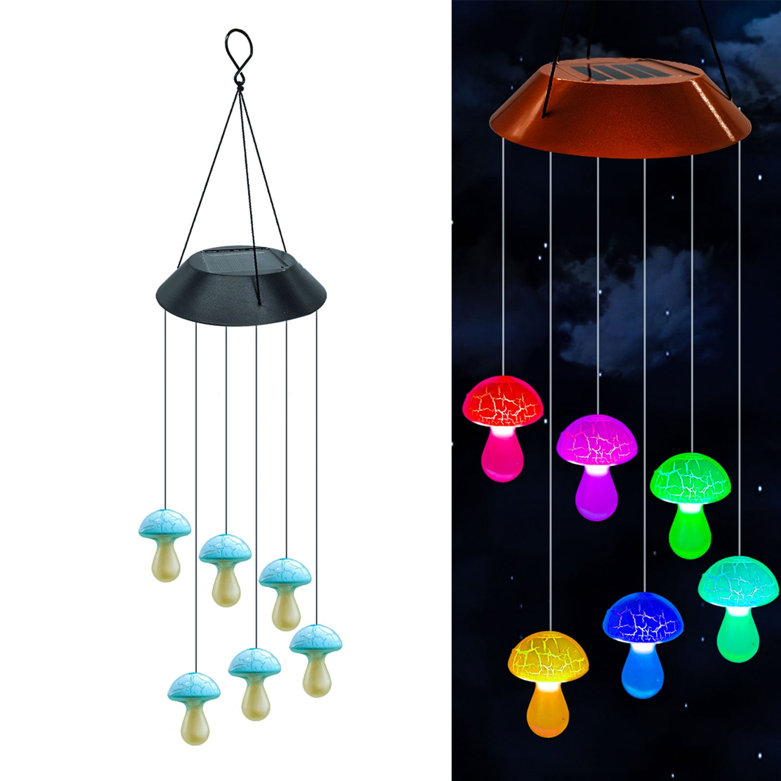 Penguin Mushroom Solar Wind Chime Lamp Pendants 66cm High LED For Courtyard Garden Outdoor Use Decoration