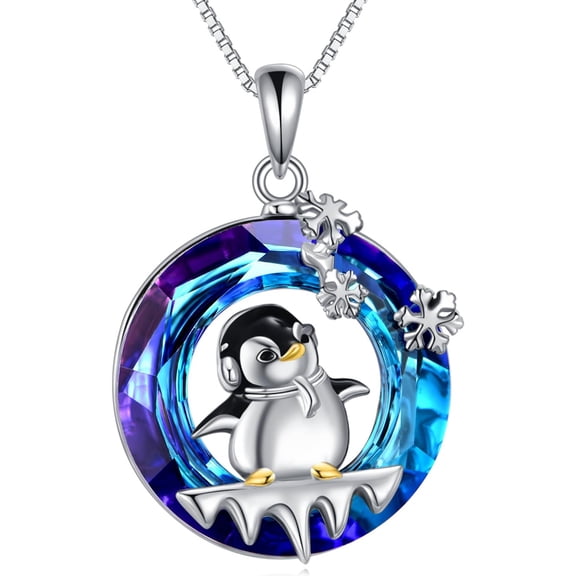Penguin Necklace 925 Sterling Silver Crystal Snowflake Pendant Necklace Cute Animal Jewelry Gift For Women