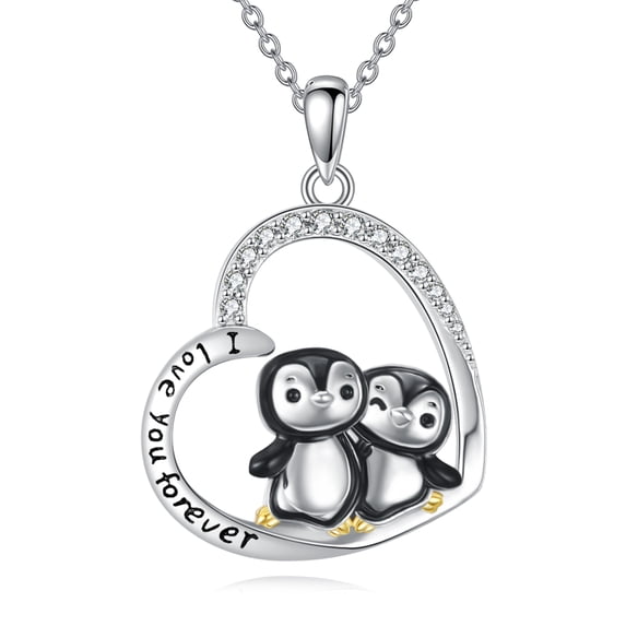 Penguin Necklace for Women 925 Sterling Silver Heart Penguins Pendant Necklaces Cute Animal Jewelry Gifts
