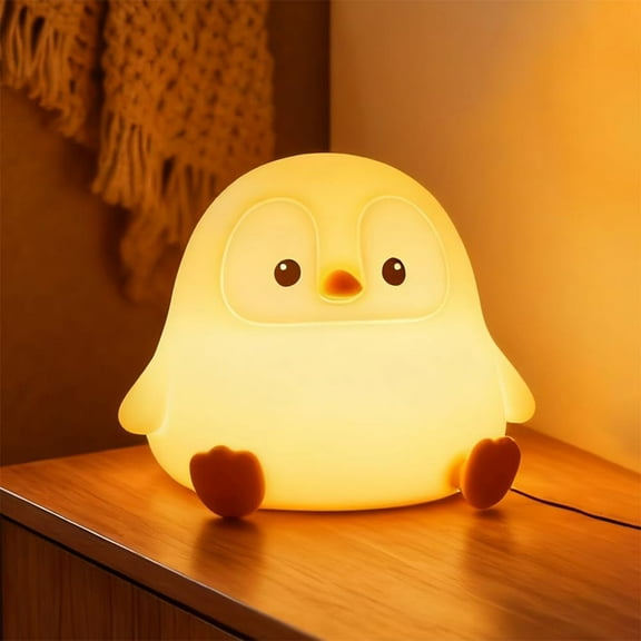 Penguin Nursery Night Light, LED Squishy Silicone Lamp,2 Levels Dimmable Bedroom Nightlight for Kids, Touch Light, Dorm Decor lamp, Baby Boys Girls Gifts(A)