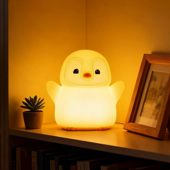 Penguin Nursery Night Light, LED Squishy Silicone Lamp,2 Levels Dimmable Bedroom Nightlight for Kids, Touch Light, Dorm Decor lamp, Baby Boys Girls Gifts(B)