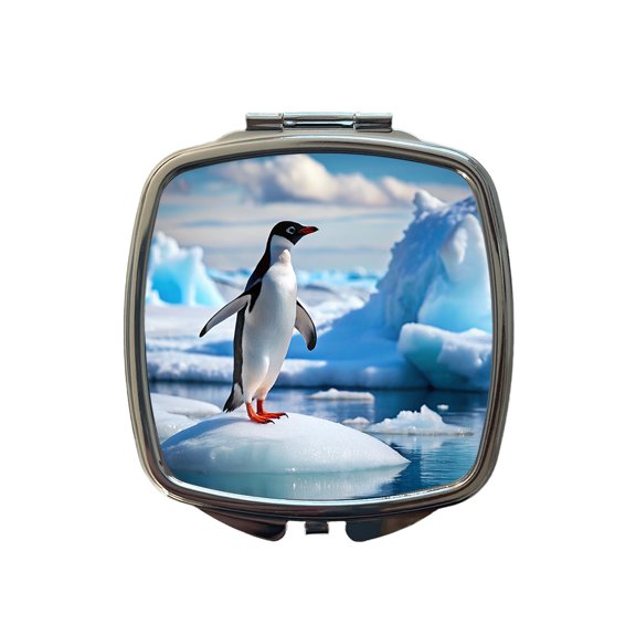 Penguin On Ice Flow Travel Makeup Handbag Purse Small Pocket Compact Mirror