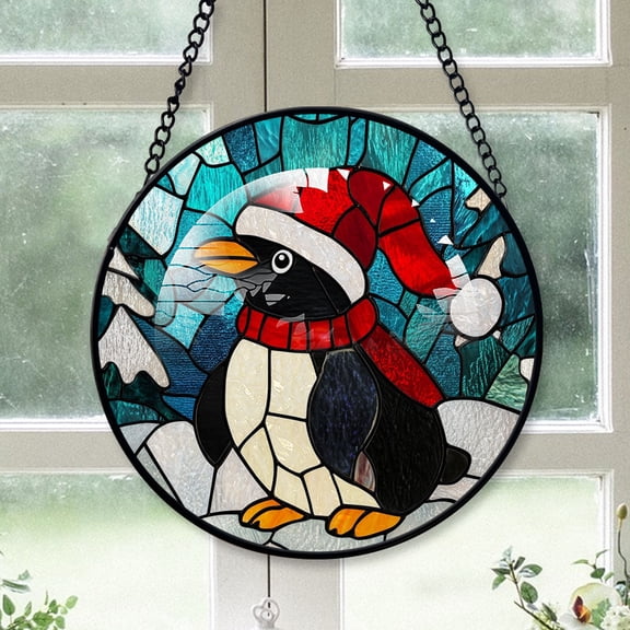 Penguin Ornament Christmas 2025, Penguin Stained Glass Hanging Panel  Radiant Glass Window Art, Perfect for Wildlife Decor