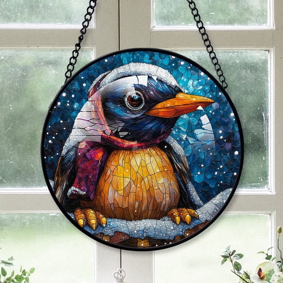 Penguin Ornament Christmas 2025, Penguin Stained Glass Hanging Window Sun Catcher for Home Decor, Unique Christmas