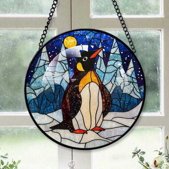 Penguin Ornament Christmas 2025, Penguin Stained Glass Window Panel  Handcrafted Art Sun Catcher for Bright and Cheerful Homes