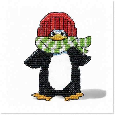 Penguin Pals Petite Cross Stitch Kit - Adorable 2"X3" Design for Beginners - 14 Count Aida Fabric Included!