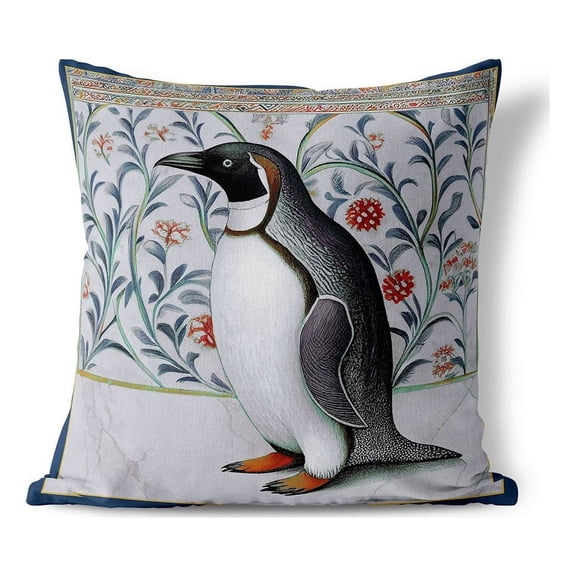 Penguin Paradise Flowers Indoor/Outdoor Pillow in Blue 20 x 20