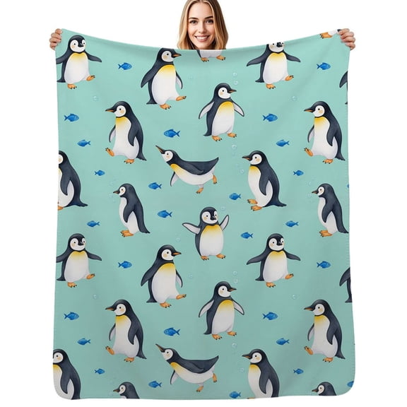 Penguin Party Print Soft Blanket Travel Bedding Throws Flannel Bedspread Sofa Bed Cover