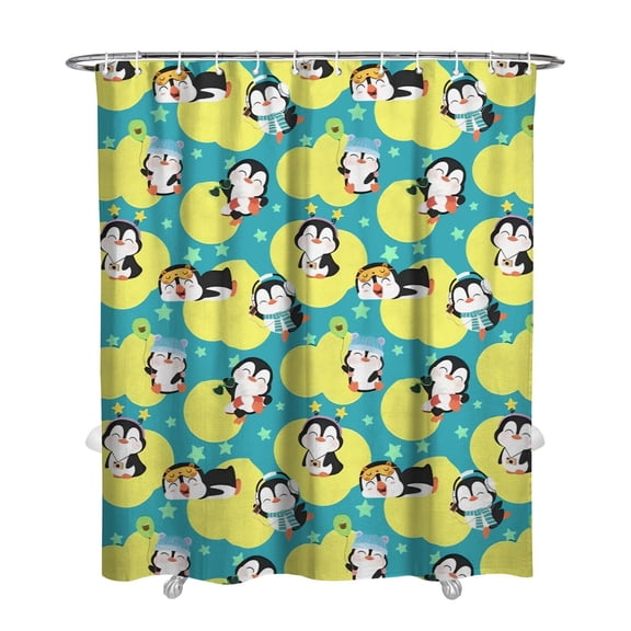 Penguin Pattern Shower Curtain - Elegant White Waterproof Bathroom Decor with Cartoon Emperor Penguin Design, 72x84 Inch Quick-Dry & Fade-Resistant Fabric
