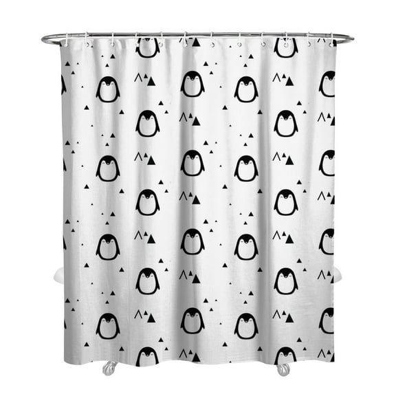 Penguin Pattern Shower Curtain - Elegant White Waterproof Bathroom Decor with Cartoon Emperor Penguin Design, 72x84 Inch Quick-Dry & Fade-Resistant Fabric