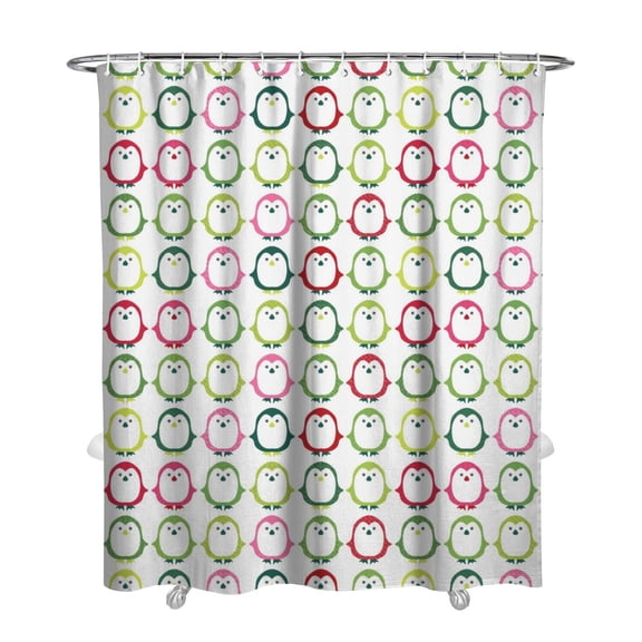 Penguin Pattern Shower Curtain - Elegant White Waterproof Bathroom Decor with Cartoon Emperor Penguin Design, 72x84 Inch Quick-Dry & Fade-Resistant Fabric