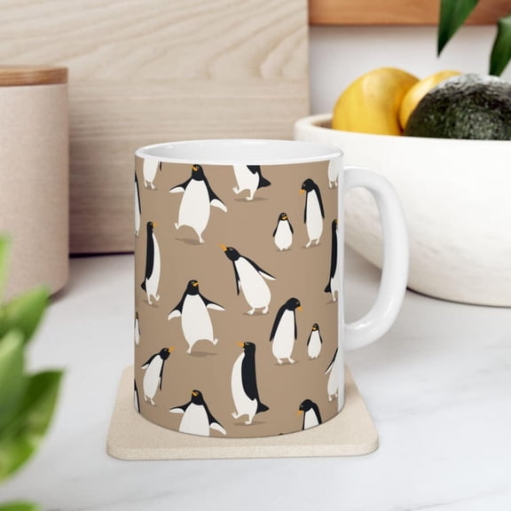 Penguin Patterned Mug Ceramic Coffee Cup oz.