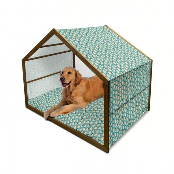 Penguin Pet House, Arctic Birds Animal Characters Pattern on Teal Background South Pole Fauna, Outdoor & Indoor Portable Dog Kennel with Pillow and Cover, 5 Sizes, Multicolor, by Ambesonne