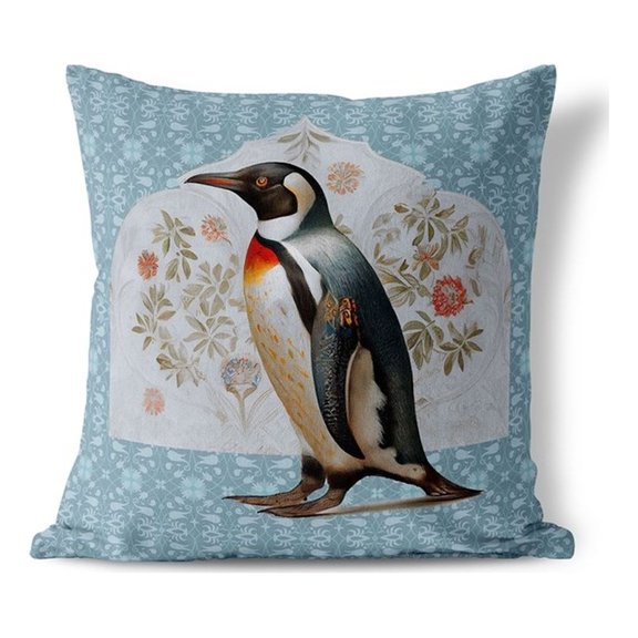 Penguin Petals Throw Pillow in Blue 18 x 18