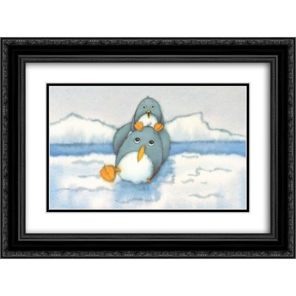 Penguin Pete and Tim 2x Matted 20x16 Black Ornate Framed Art Print by Marcus Pfister