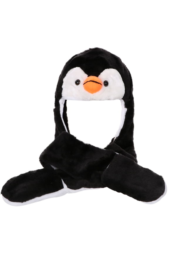 Penguin Plush Animal Winter Hat with Long Paws - Adult Size Teens Unisex