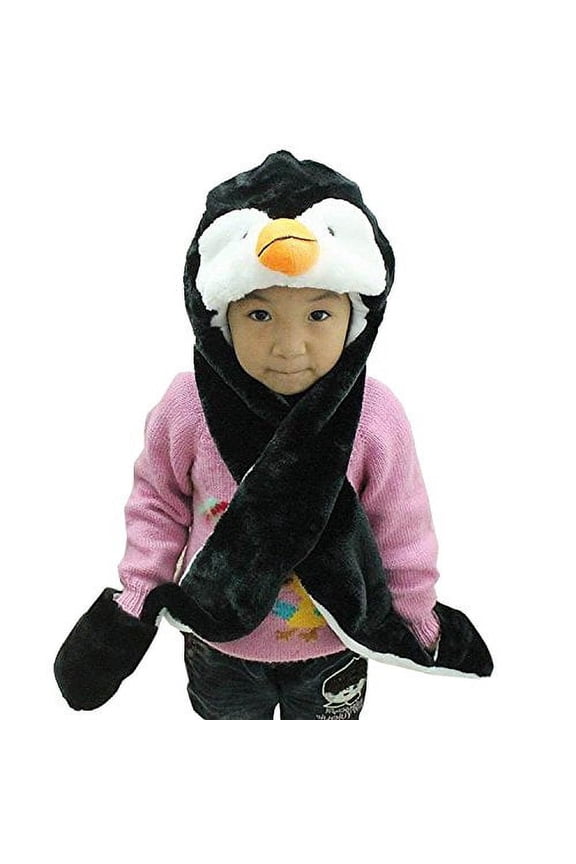 Penguin Plush Animal Winter Hat with Paws