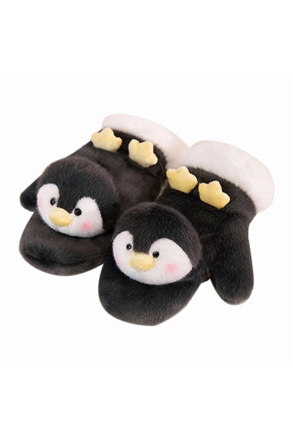 Penguin Plush Gloves Students Thickened Five Fingers All-Inclusive Warm Riding in Winter 25cmx13cmx8cm