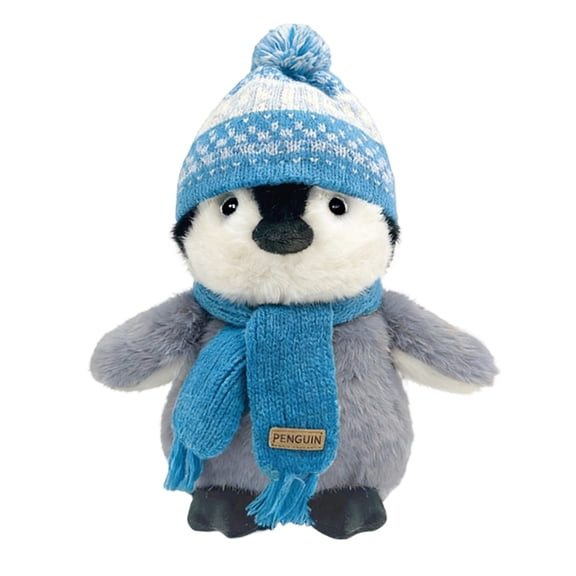 Penguin, Plush, Mini Stuffed Animal, Stuffed Animal, 10 In, Cuddly Figure, Seasonal Decor, Knitted Accessories, Blue White, 1 Pc