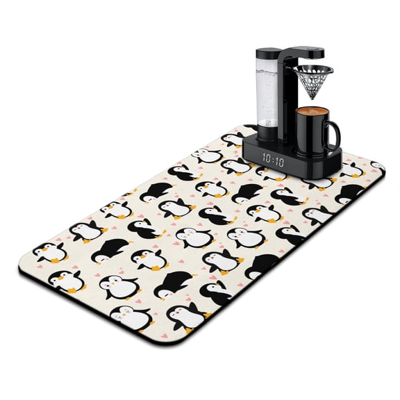 Penguin Print Non-Slip Mat - Cartoon Penguin and Snow, 4-Layer Absorbent Mat for Coffee Makers and Espresso Machines