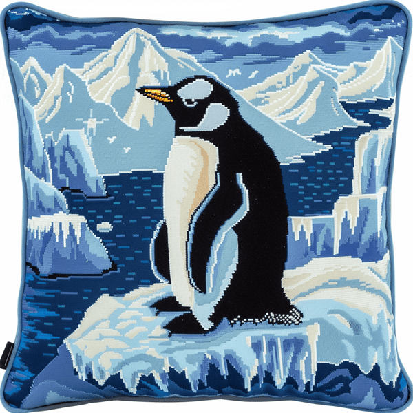Penguin Printed Cross Stitch Pillow Case Kits , 45X45cm , Cross Stitch Kits for Adults (11ct)