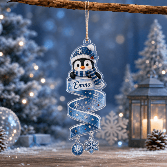Penguin Ribbon Cascade Ornament Winter Christmas Decor