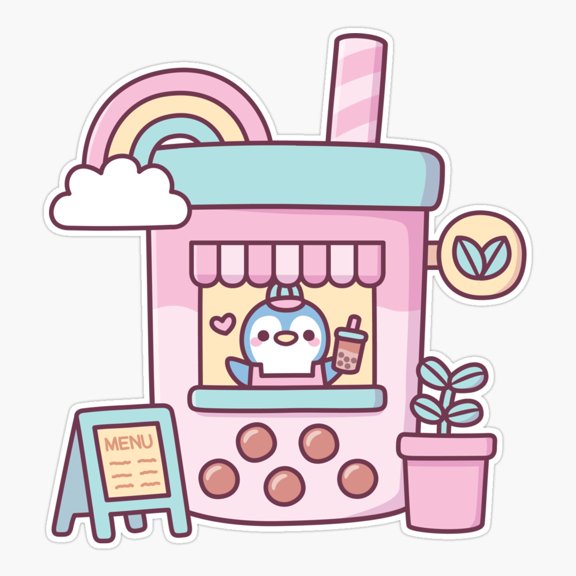 Penguin Running Bubble Tea Cafe Sticker