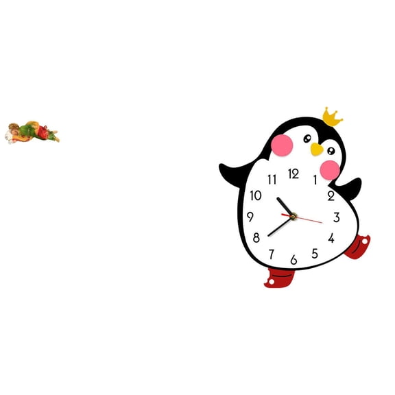 Penguin Sculpture Joseph Statue Wall Clock Wooden Quiet Movement Tabletop Shelf Office Decor