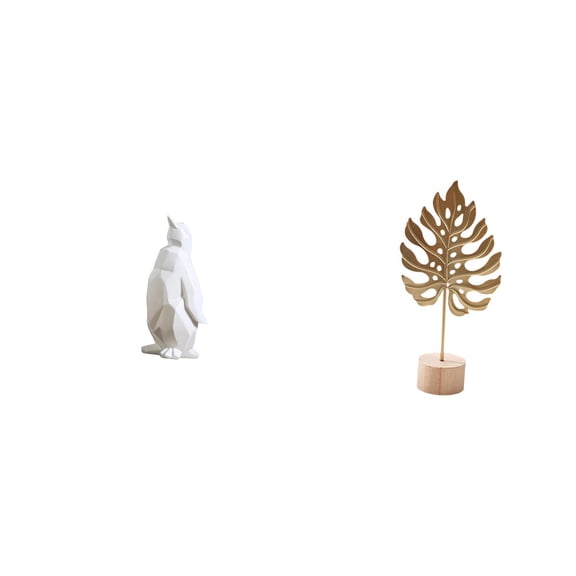 Penguin Sculpture Leaf Statue Art Figurine Resin Iron Material for Housewarming Bedroom Office Decor