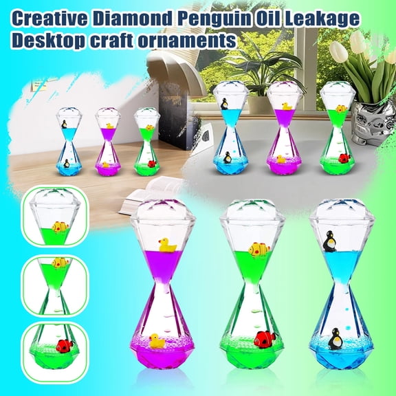 Penguin Shaped Oil Drop Timer Liquid Motion Lamp Desk Decoration Colorful Slow Moving Hourglass for Relaxation Gift