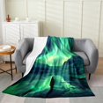 thumbnail image 1 of Penguin Sherpa Blanket Throw 50x60,Aurora Stars Galaxy Starry Sky Blanket Soft Microfiber,Wild Polar Animal Throw Blanket,Turquoise Dreamy Flannel Blanket for Bedroom Living Room, 1 of 5
