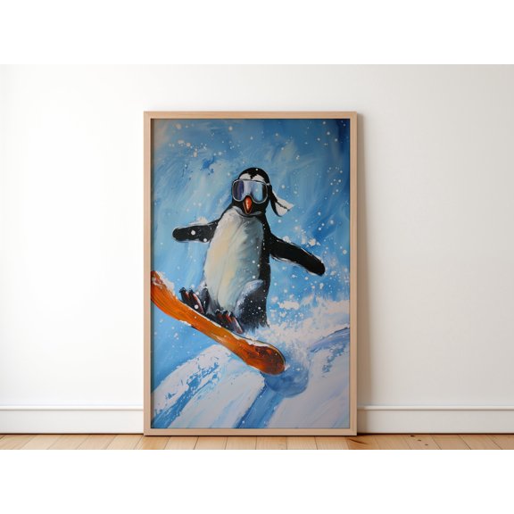 Penguin Shreddin Through The Snow Flightless Bird Cruising On A Snowboard Cute Wildlife Art Gift For Animal Lovers