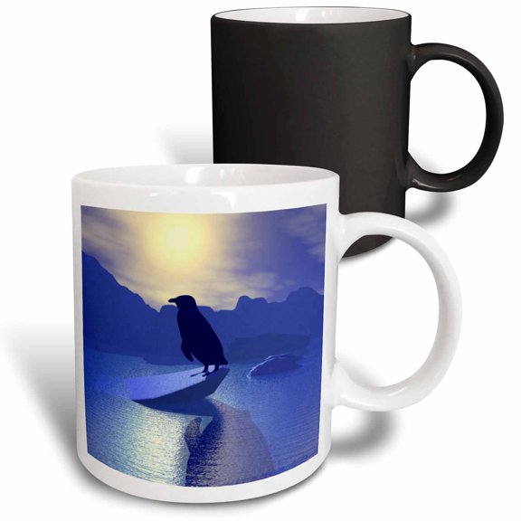 3drose, Penguin Silhouette on Ice Flow, 11oz Magic Transforming Mug