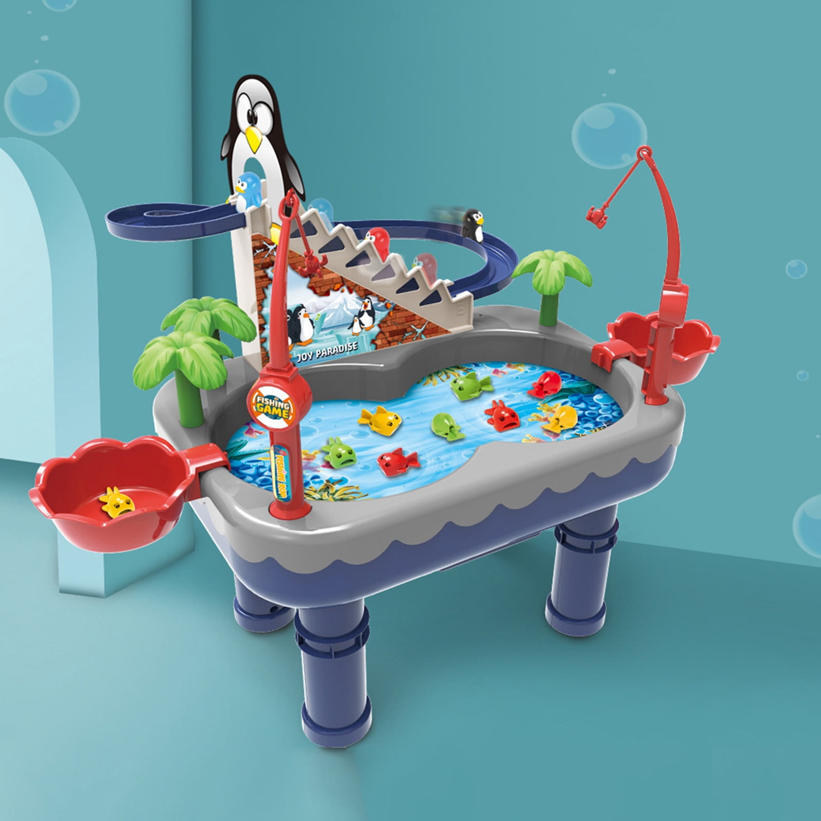 Penguin Slide Magnetic Fishing Toy Pool Set for Kids, Interactive Parent-Child Game with Music, Orange/Blue, 37.5X24X44.5cm, ABS Material, 3+ Years, Perfect for Indoor Fun and Family Bonding