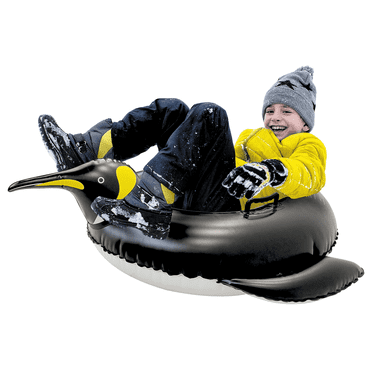 Penguin Snow Tube - Inflatable Vinyl Snow Tube for Sledding, Children's Snow Play, by MinnARK