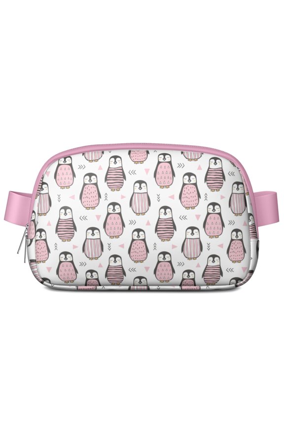 Penguin and Snowflake Print Fanny Pack – Waterproof Adjustable Waist Bag with Cute Cartoon Penguin Design – Lightweight Belt Bag for Winter Activities and Traveling