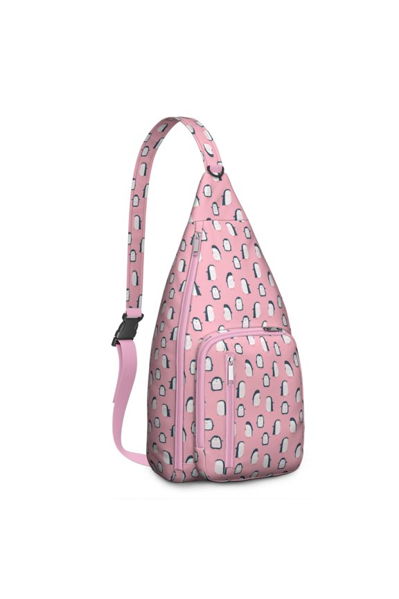 Penguin & Snowflake Sling Bag - Small Crossbody Backpack for Penguin Lovers, Water-Resistant Shoulder Pack (Winter Animal Print, Unisex Design)