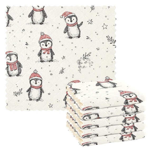 Penguin Snowflake Star Kitchen Cloth Dish Towels for Drying Washing Absorbent Dish Rags Reusable soft kitchen dishcloth set 6 Pack