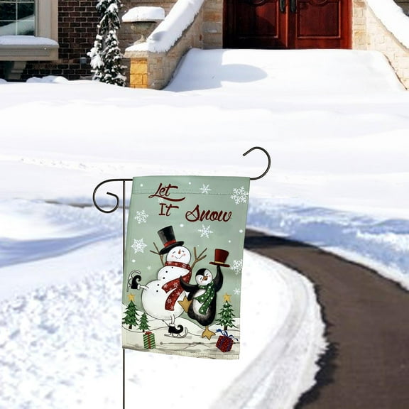Penguin & Snowman Christmas Garden Flag 12 x 18, Let It Snow