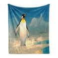 thumbnail image 1 of Penguin Soft Flannel Fleece Throw Blanket, Arctic Animal on Ice Antarctica Solar Climate North Wilderness Nature, Cozy Plush for Indoor and Outdoor Use, 60" x 80", Cream Azure Blue, by Ambesonne, 1 of 5