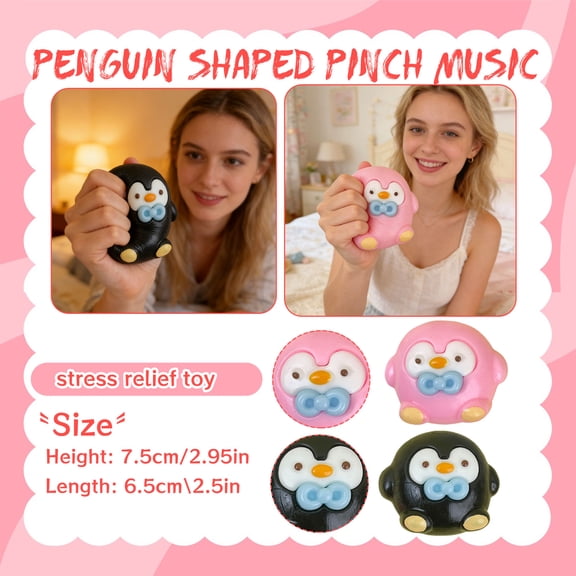 Penguin Squishy,Adorable Slow-Rising Sensory Fidget for Stress Relief,Soft Squeeze Stress Ball,Quiet Stimming Tool for Student Adult Anxiety Gift,Black