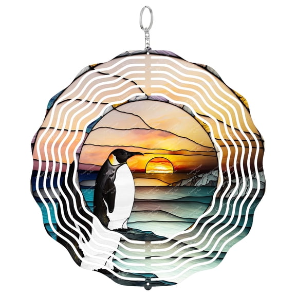 Penguin Stained Glass 3D Wind Spinner Kinetic Hanging Garden Decor Stainless Steel Yard Art