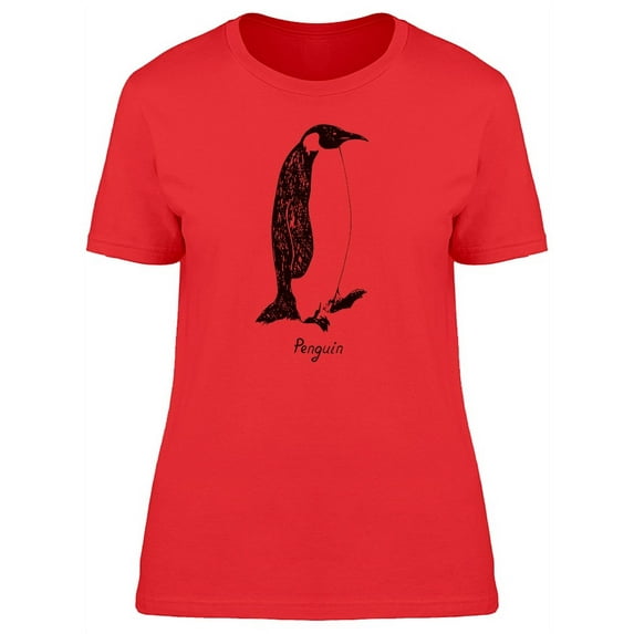 Penguin Standing In B&W Art T-Shirt Women -Image by Shutterstock, Female XX-Large