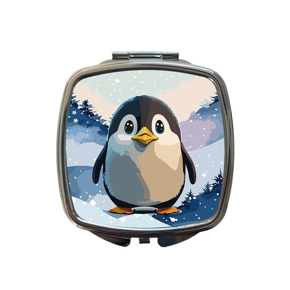 Penguin Staring Travel Makeup Handbag Purse Small Pocket Compact Mirror