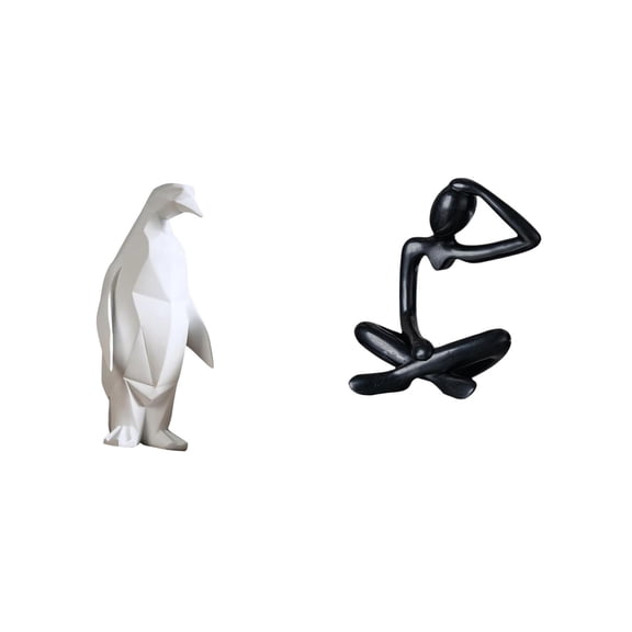 Penguin Statue Animal Figurine Modern Ornament Resin Construction for Office Shelf Living Room Display